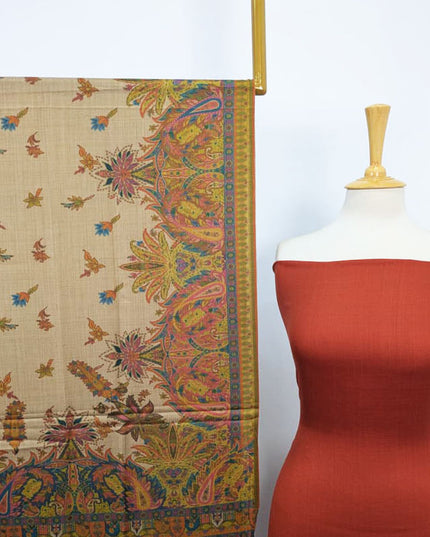 Pashmina with Qalamkar Print Shawl 3PC Unstitched
