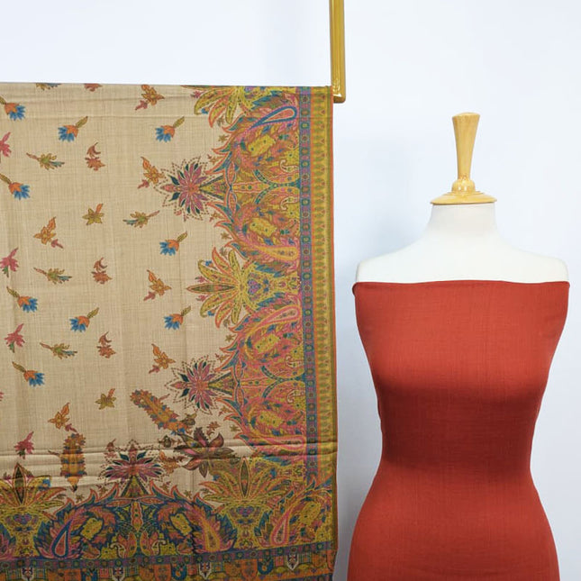 Pashmina with Qalamkar Print Shawl 3PC Unstitched