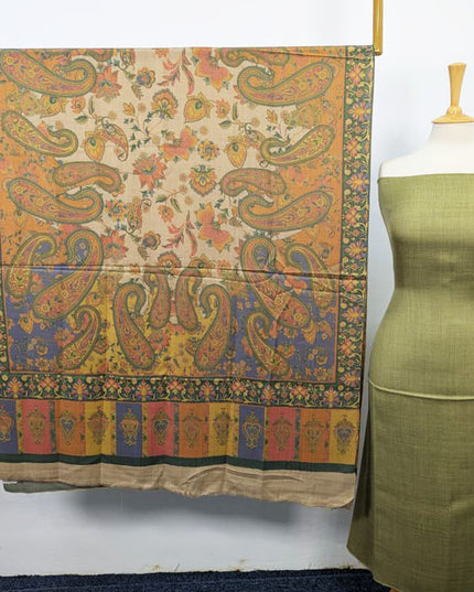 Pashmina with Qalamkar Print Shawl 3PC Unstitched