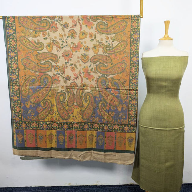 Pashmina with Qalamkar Print Shawl 3PC Unstitched