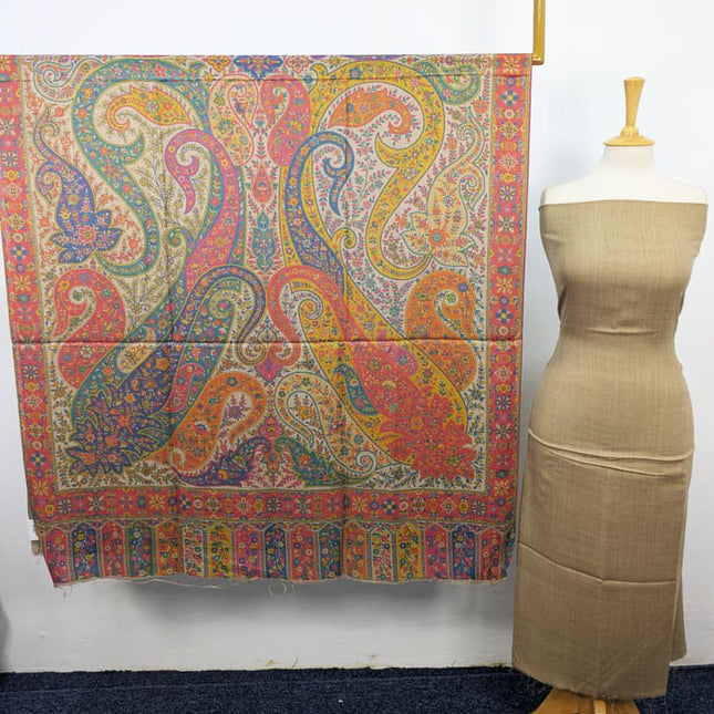 Fancy Pashmina with Qalamkar Print Shawl 3PC Unstitched