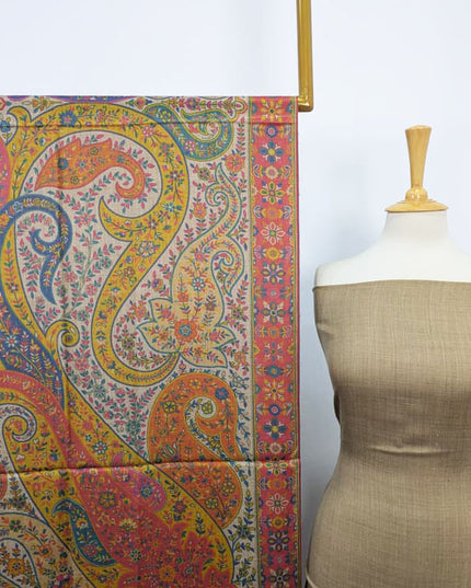 Fancy Pashmina with Qalamkar Print Shawl 3PC Unstitched