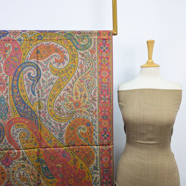 Fancy Pashmina with Qalamkar Print Shawl 3PC Unstitched
