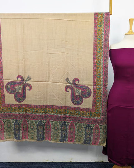 Fancy Pashmina with Qalamkar Print Shawl 3PC Unstitched