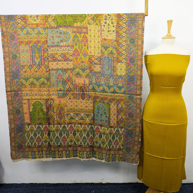 Pashmina with Qalamkar Print Shawl 3PC Unstitched
