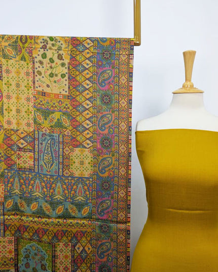 Pashmina with Qalamkar Print Shawl 3PC Unstitched