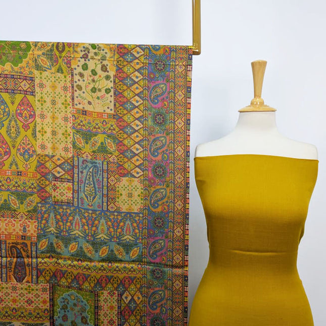 Pashmina with Qalamkar Print Shawl 3PC Unstitched