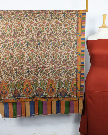 Premium Pashmina with Qalamkar Print Shawl 3PC Unstitched