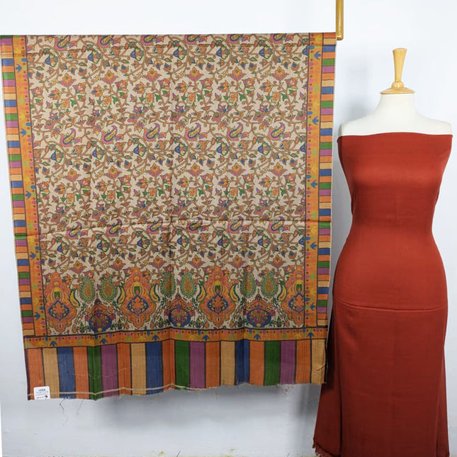 Premium Pashmina with Qalamkar Print Shawl 3PC Unstitched