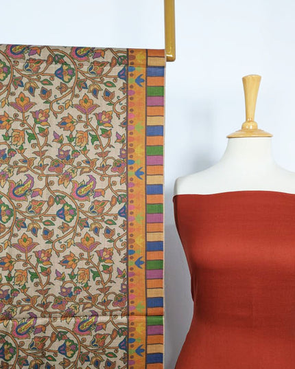 Premium Pashmina with Qalamkar Print Shawl 3PC Unstitched