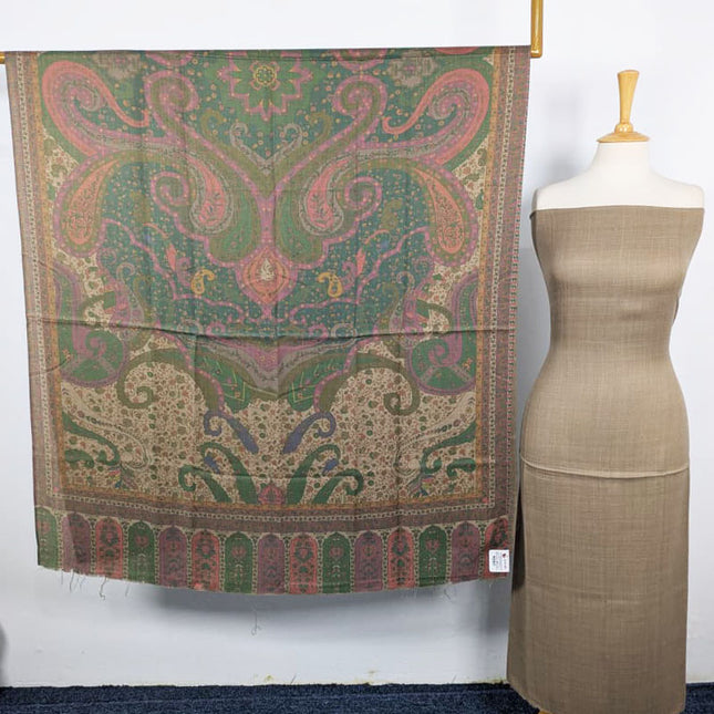 Plain Pashmina with Qalamkar Print Shawl 3PC Unstitched