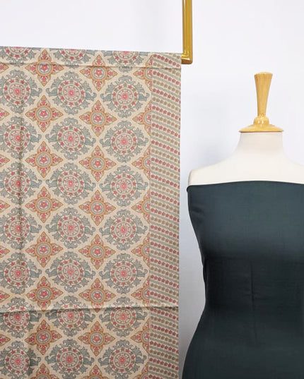 Premium Pashmina with Qalamkar Print Shawl 3PC Unstitched