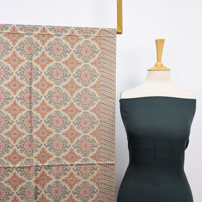 Premium Pashmina with Qalamkar Print Shawl 3PC Unstitched