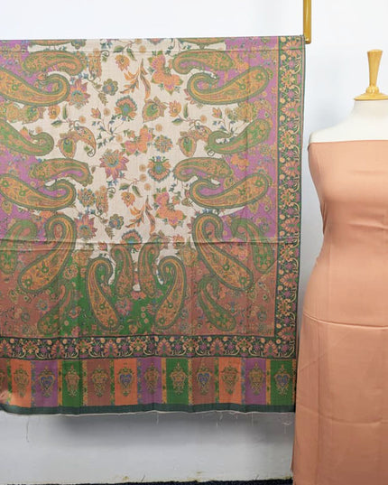 Pashmina with Qalamkar Print Shawl 3PC Unstitched