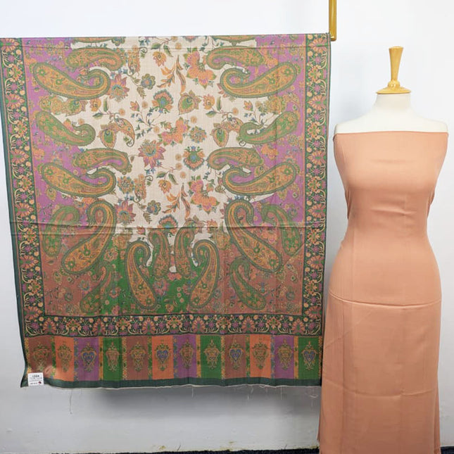 Pashmina with Qalamkar Print Shawl 3PC Unstitched