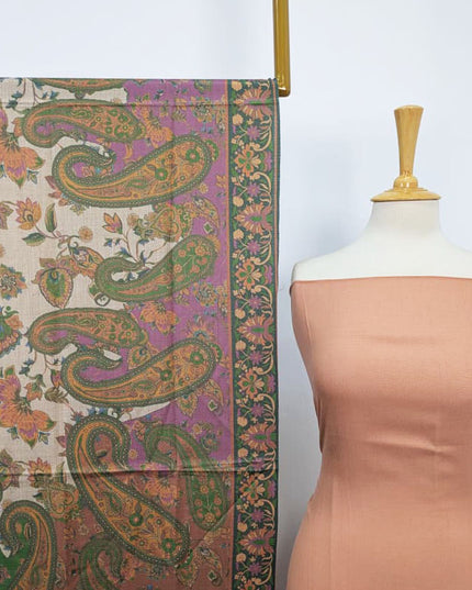 Pashmina with Qalamkar Print Shawl 3PC Unstitched