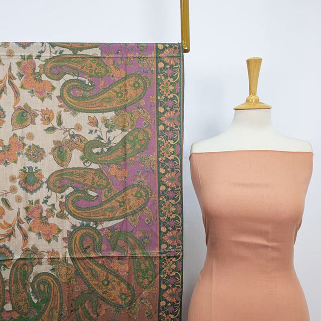 Pashmina with Qalamkar Print Shawl 3PC Unstitched