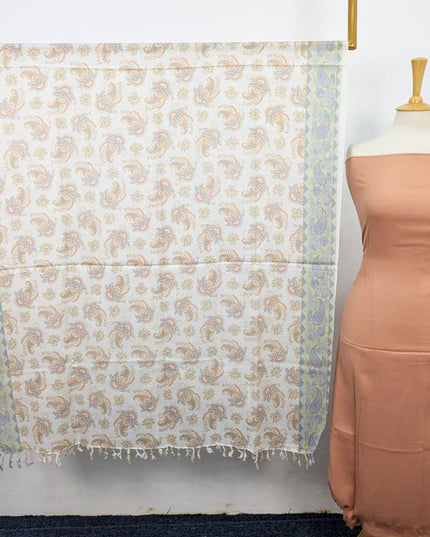 Plain Pashmina with Qalamkar Print Shawl 3PC Unstitched