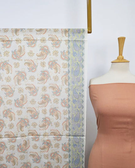 Plain Pashmina with Qalamkar Print Shawl 3PC Unstitched