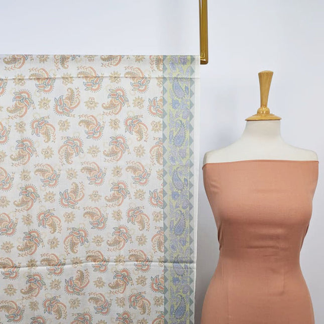 Plain Pashmina with Qalamkar Print Shawl 3PC Unstitched