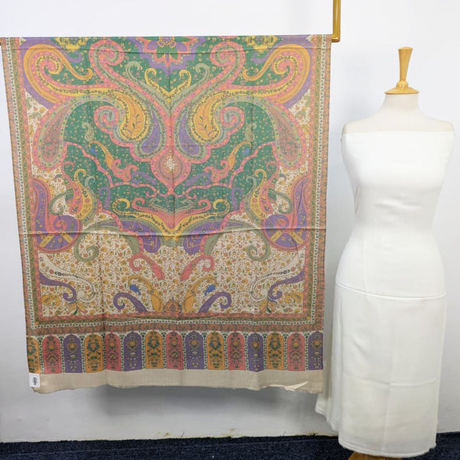 Plain Pashmina with Qalamkar Print Shawl 3PC Unstitched