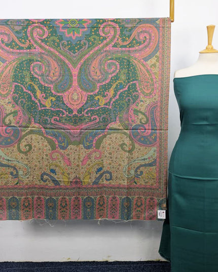 Plain Pashmina with Qalamkar Print Shawl 3PC Unstitched
