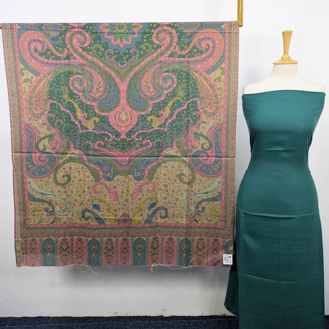 Plain Pashmina with Qalamkar Print Shawl 3PC Unstitched