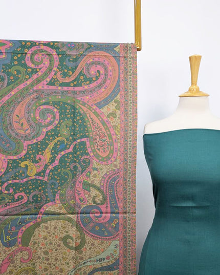 Plain Pashmina with Qalamkar Print Shawl 3PC Unstitched