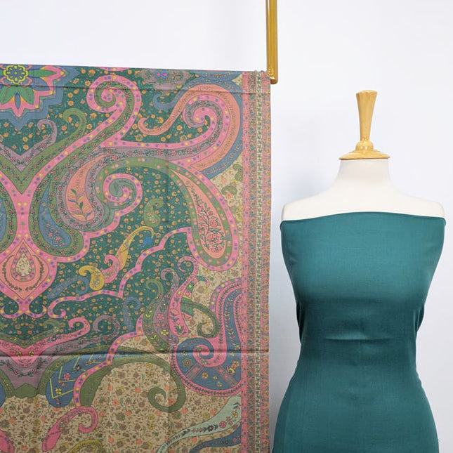 Plain Pashmina with Qalamkar Print Shawl 3PC Unstitched