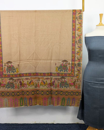 Premium Pashmina with Qalamkar Print Shawl 3PC Unstitched