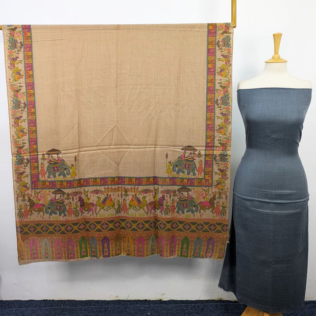 Premium Pashmina with Qalamkar Print Shawl 3PC Unstitched