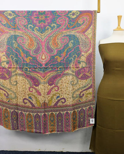 Plain Pashmina with Qalamkar Print Shawl 3PC Unstitched
