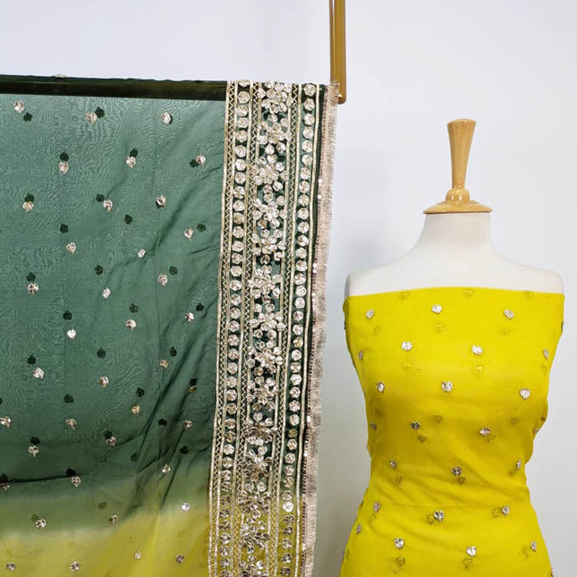 Golden Gotta Work Organza with Tie & Dye Dupatta 2PC Unstitched