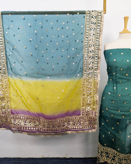 Golden Gotta Work Organza with Tie & Dye Dupatta 2PC Unstitched