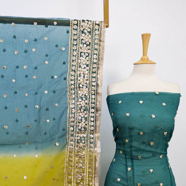 Golden Gotta Work Organza with Tie & Dye Dupatta 2PC Unstitched