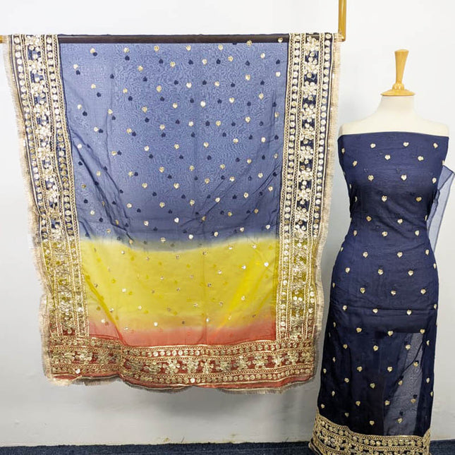 Golden Gotta Work Organza with Tie & Dye Dupatta 2PC Unstitched