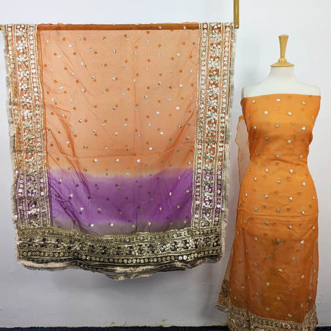 Organza with Golden Gotta Work + Tie & Dye Dupatta 2PC Unstitched