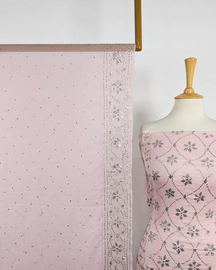 Handmade Mukesh Work Chiffon with 4 Sided Border Dupatta 2PC Unstitched