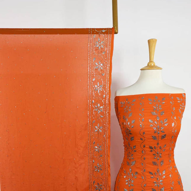 Chiffon with Mukesh Work & 4 Sided Border Dupatta 2PC Unstitched