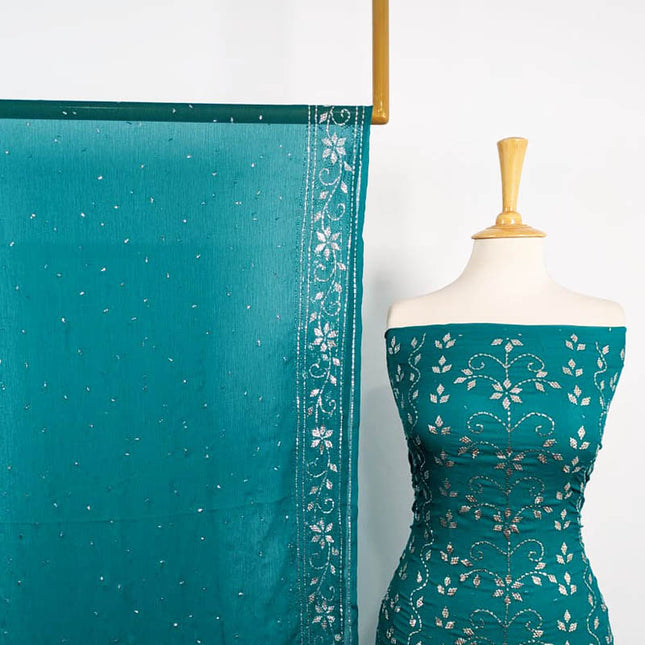 Mukesh Work Chiffon with 4 Sided Border Dupatta 2PC Unstitched