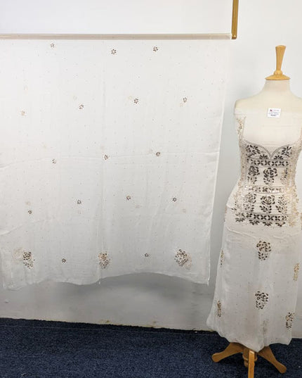 Indian Rose Gold Mukesh Work Pure China Crinkle 2Pc Unstitched (Dyeable)