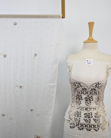 Indian Rose Gold Mukesh Work Pure China Crinkle 2Pc Unstitched (Dyeable)