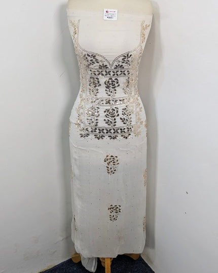 Indian Rose Gold Mukesh Work Pure China Crinkle 2Pc Unstitched (Dyeable)
