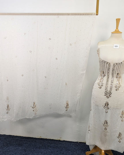 Pure China Crinkle with Indian Rose Gold Mukesh Work 2Pc Unstitched (Dyeable)