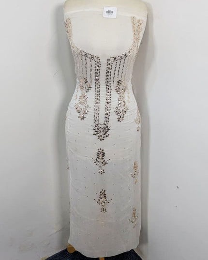 Pure China Crinkle with Indian Rose Gold Mukesh Work 2Pc Unstitched (Dyeable)