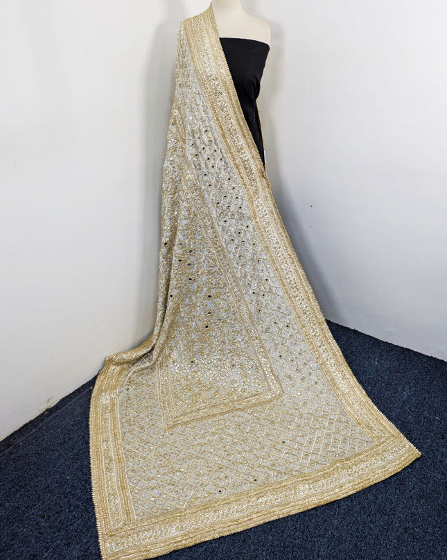 Fancy Pure Silk with Heavy Golden Gotta + Mirror Work Dyeable Dupatta