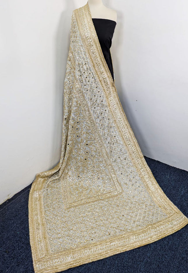 Fancy Pure Silk with Heavy Golden Gotta + Mirror Work Dyeable Dupatta