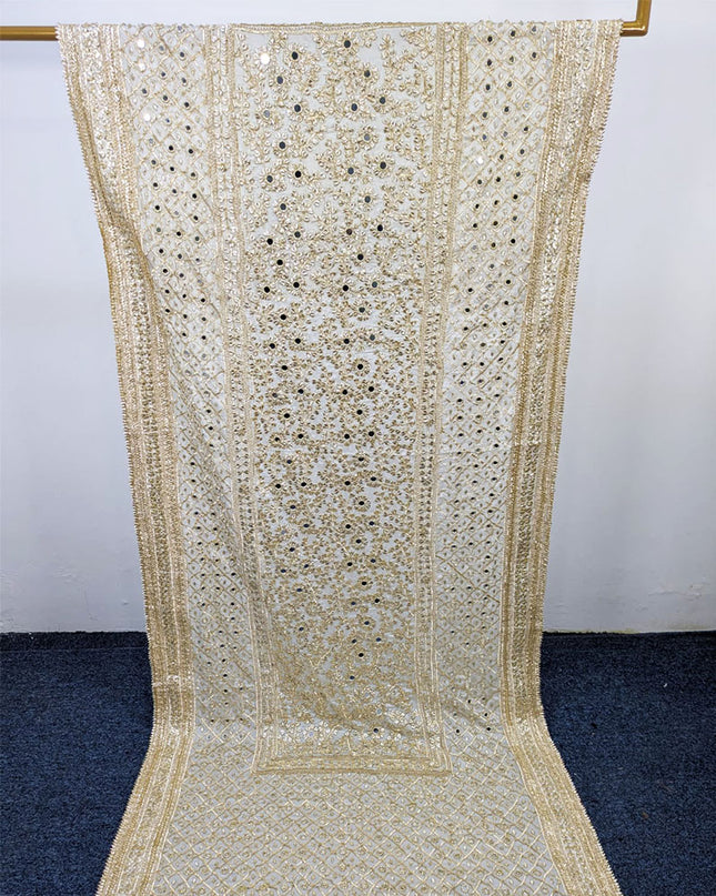 Fancy Pure Silk with Heavy Golden Gotta + Mirror Work Dyeable Dupatta