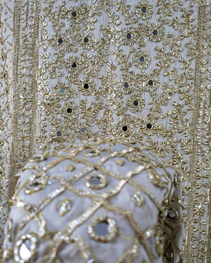 Fancy Pure Silk with Heavy Golden Gotta + Mirror Work Dyeable Dupatta