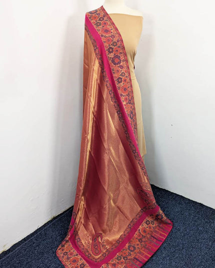 Exquisite Pure Indian Moon Light Kani with Zari Border Work Shawl